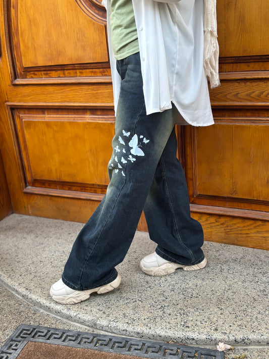 Printed Wide Leg Jeans (Customized)