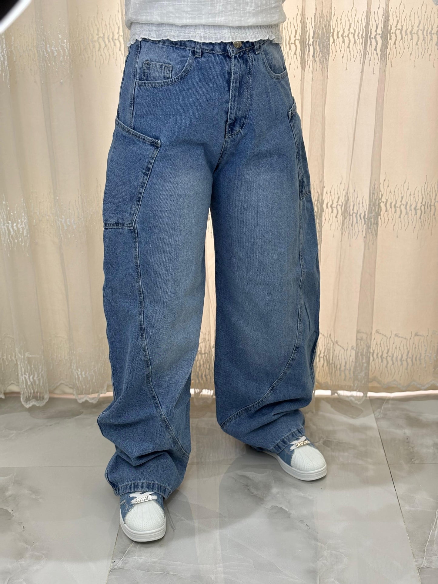 Side pocket mom fit (Blue)