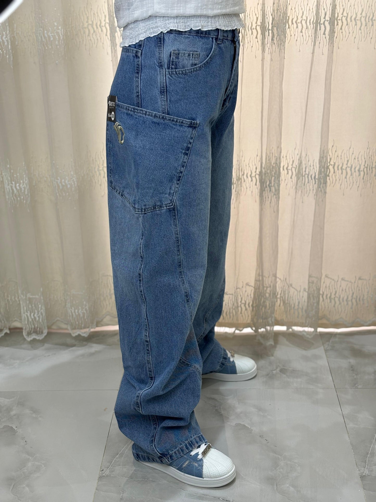 Side pocket mom fit (Blue)