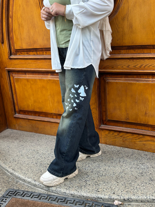 Printed Wide Leg Jeans (Customized)